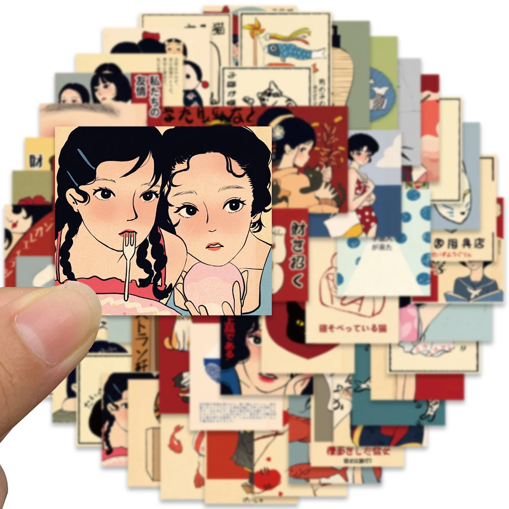 50pcs Retro Cartoon Japanese Culture Aesthetic Stickers Waterproof Graffiti For Laptop Luggage Guitar Skateboard Vinyl Decals 6