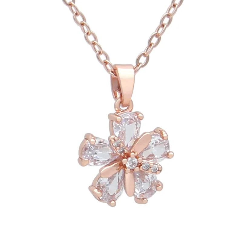 S&Z DESIGN New Fashion Rose Gold Color Flowers Pendant Necklace For Women Cubic Zirconia Jewelry Daily Accessories Romantic Gift