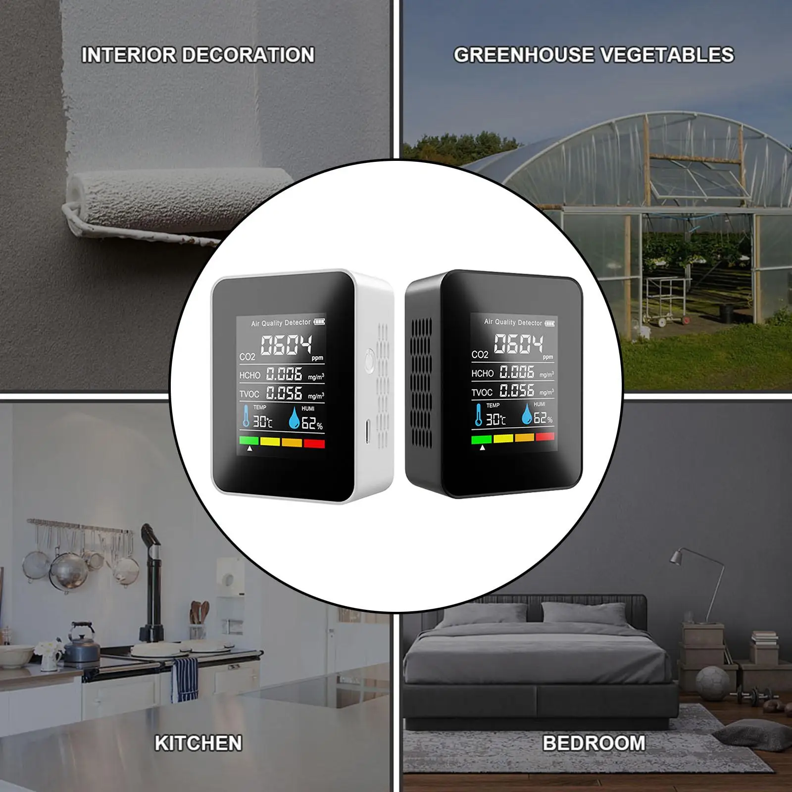 Intelligent Carbon Dioxide Detector Digital Display Temperature Humidity Meter for Kitchen