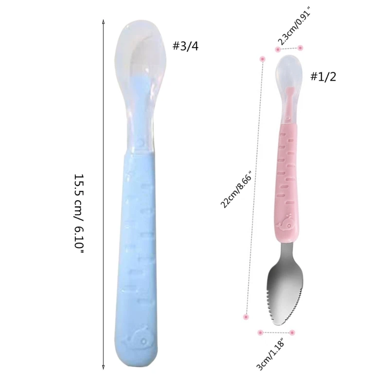 Baby Feeding Spoon Scraper Spoon Silicone Fruit Puree Supplementary Food Feeder Dual-Head Toddler Cutlery
