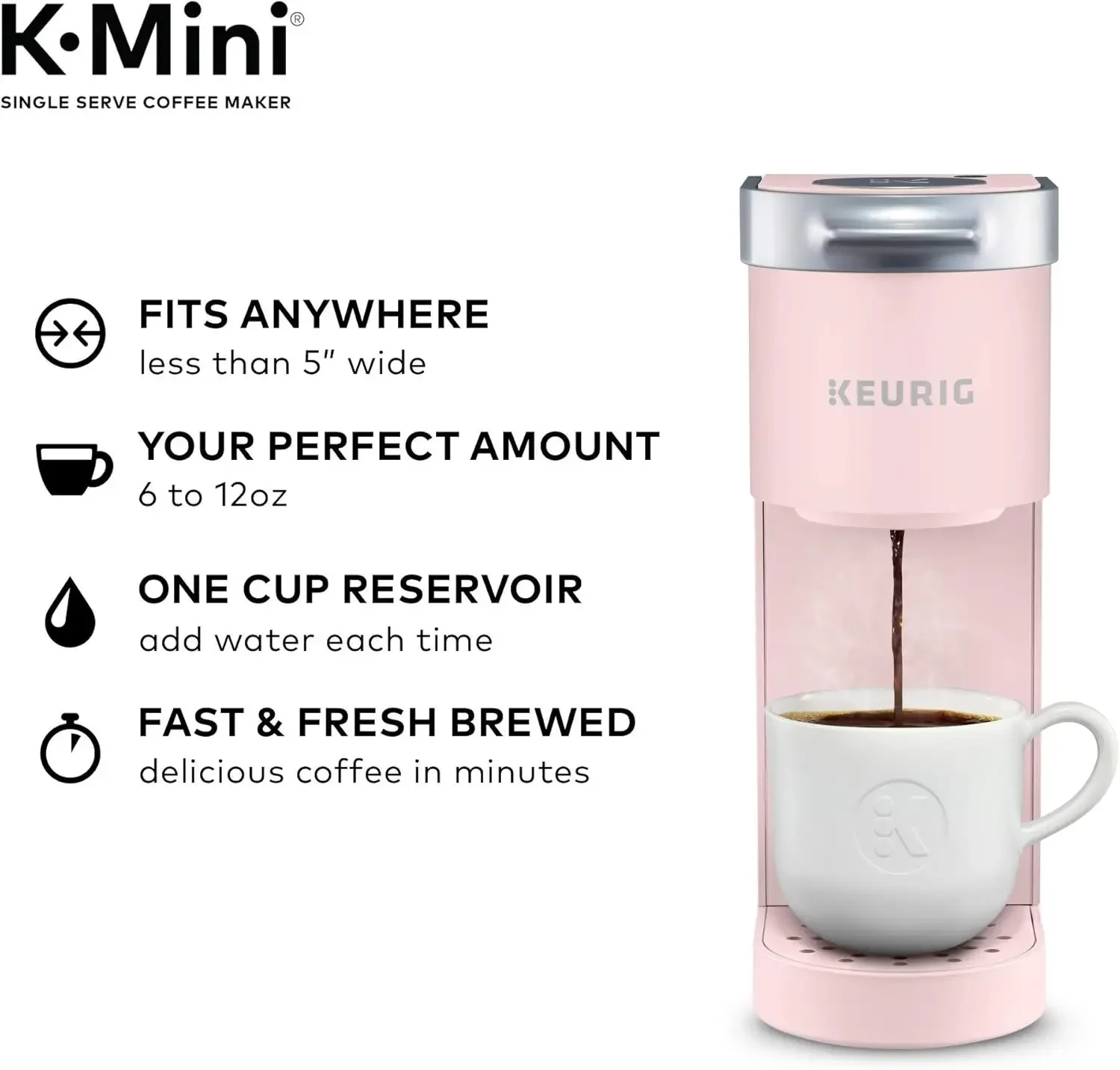 Keurig K-Mini Single Serve K-Cup Pod Coffee Maker, Dusty Rose, 6 to 12 oz. Brew Sizes 2