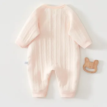 ملابس الأطفال حديثي الولادة من 0 إلى 6 أشهر بذلة دافئة مبطنة بالقطن لخريف وشتاء ملابس على شكل فراشة لحماية البطن 4