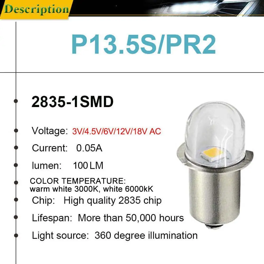LED Miniature Lamp DC 3V 4.5V 6V 12V 18V 1SMD Pair P13.5S PR2 PR3 Warm White Flashlight Torches Work Light Replacement Bulb led replacement bulb