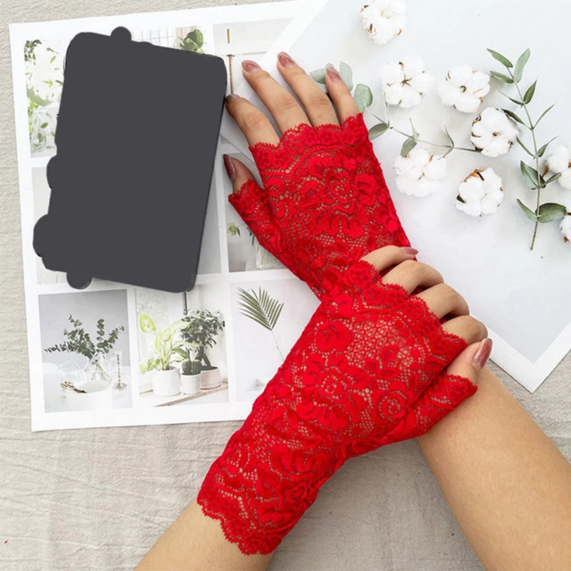 Black Fingerless Sexy Lace Gloves Women Sun Protection Gloves Women Driving Mittens For Bride Ladies Half Finger Fishnet Gloves