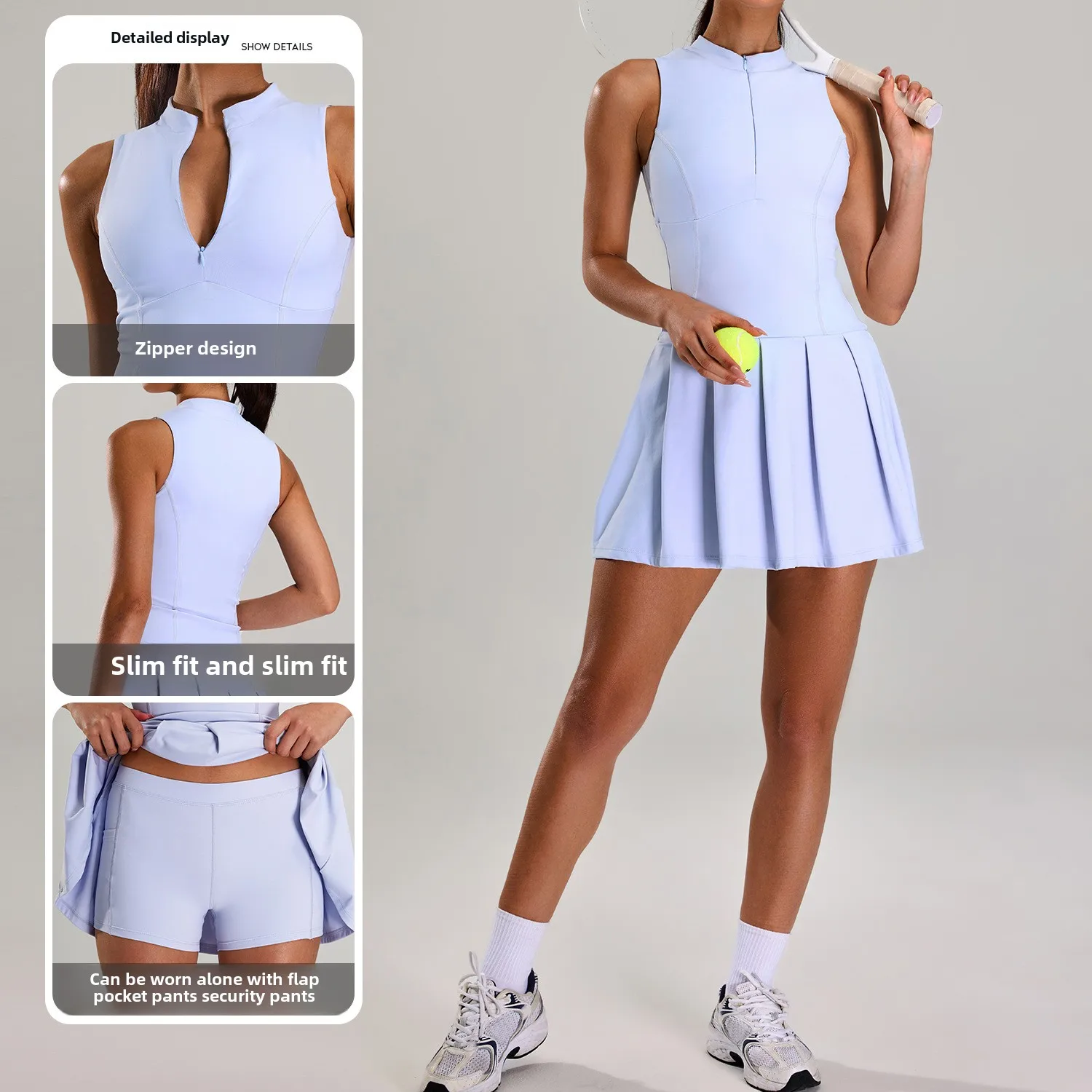 Nude Feel Two Pieces Sports Dress Women's Anti-exposure Outdoor Casual Running Fitness Tennis Breathable Skirt