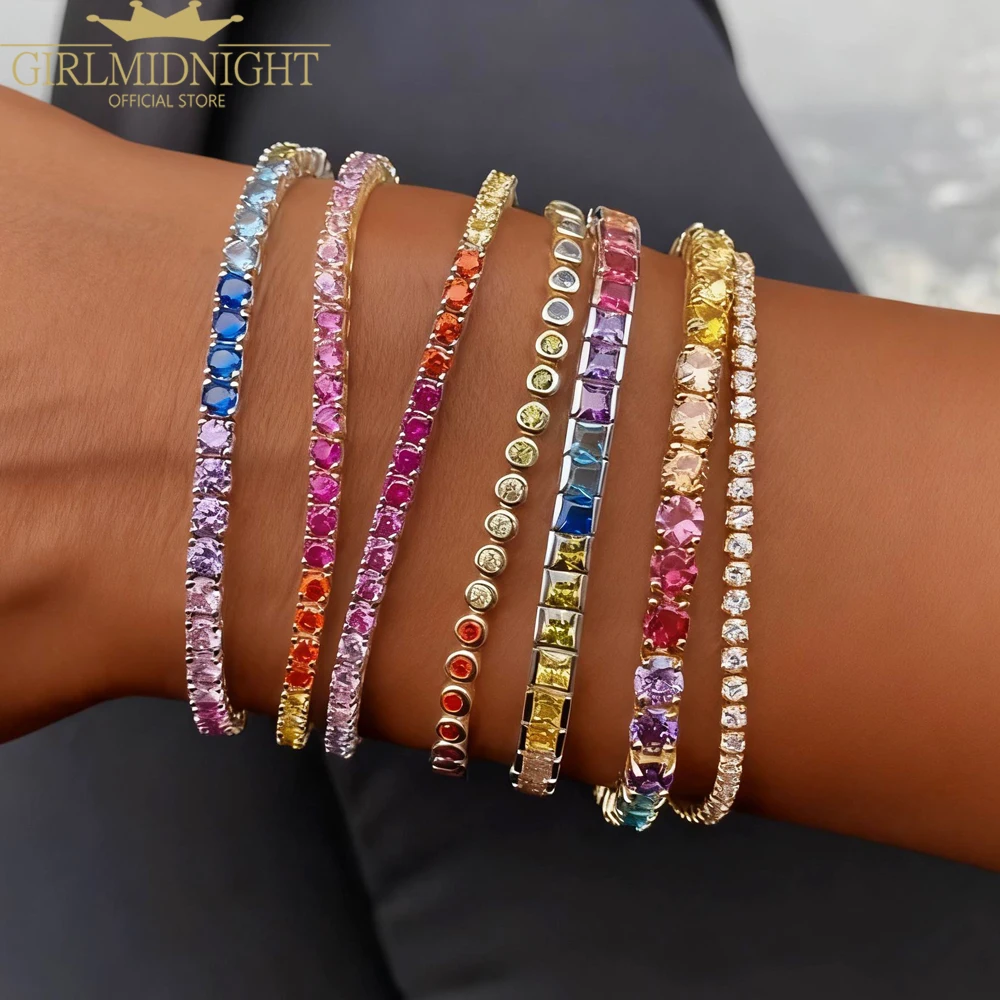 2025 New Arrived Tennis Round Cubic Zirconia Bracelet For Women Girl Luxury Jewelry Gold Color Rainbow Cz Gorgeous Trendy Bangle 4