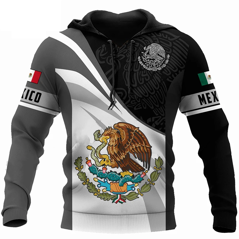 Sudadera con capucha con estampado de la bandera nacional de México para hombre, moda con patrón de águila en 3D, novedad en sudaderas, estilo hip hop, estilo Harajuku, tops de gran tamaño