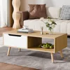 Modern Wooden Coffee Table with Storage, Minimalist Hallway Mid Century Cocktail Table for Living Room Apartment Reception, Oak 2