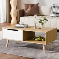 Modern Wooden Coffee Table with Storage, Minimalist Hallway Mid Century Cocktail Table for Living Room Apartment Reception, Oak 2