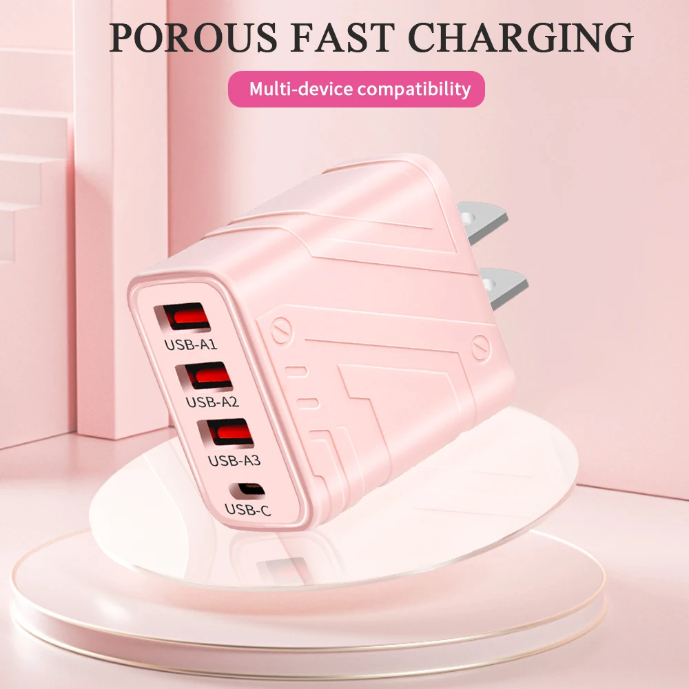 40W USB PD Type C Super Fast Charging 4 Ports Quick Charge 3.0 EU/US Plug Adapter For iPhone 15 14 Pro Max Xiaomi Samsung Huawei