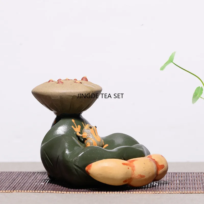 Yixing Purple Clay Tea Pet Frog Lotus Leaf Sculpture Desktop Handmade Decoration Crafts Home Tea Set