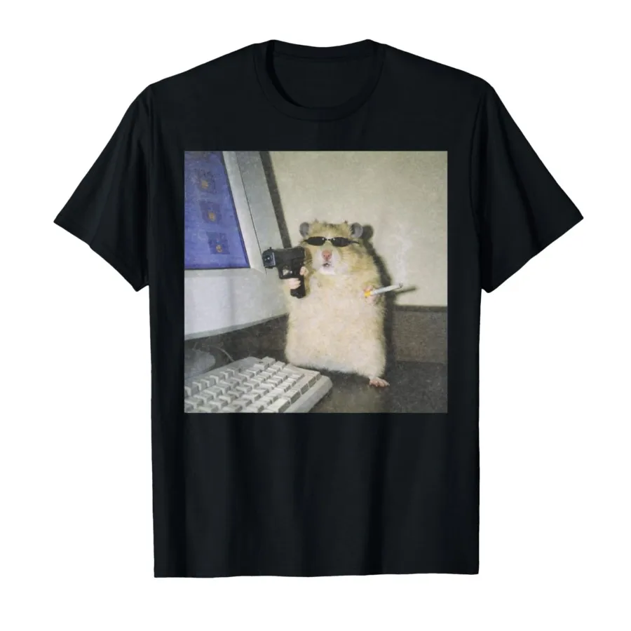 Cyber Hamster Meme Cringe Funny Animal Vintage Graphic Print T-shirt for Women Short Sleeve Round Neck Tops Soft Clothing