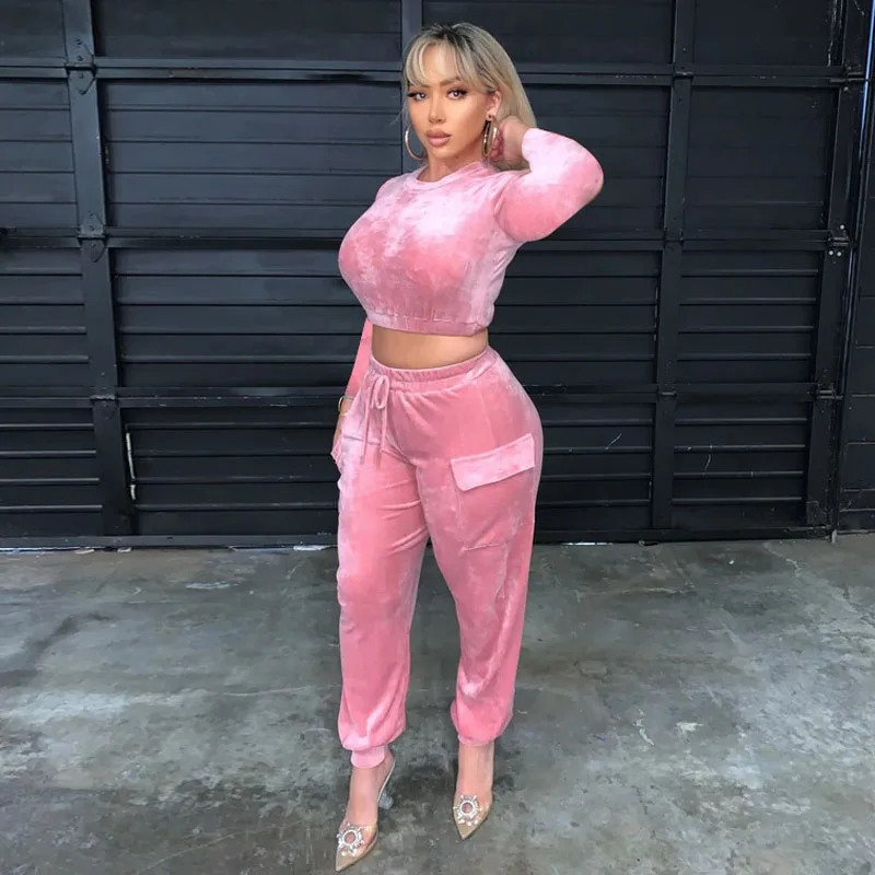 

Костюм спортивный женский однотонный из 2 предметов, укороченный жакет с длинным рукавом и длинные штаны с карманами, облегающие брюки для бега, осень