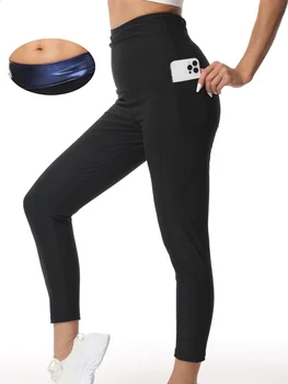 Women's Sauna SportsPants Pocket Style High Waist Lifting Hip Tightening Abdominal Yoga Pants Fitness Training Fat Burning Pants 1