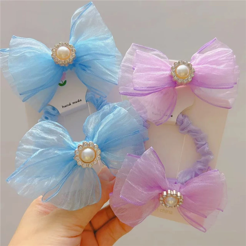 

8pcs/lot New Girls Elegant Pearls Three Layer Organza Bow Hairpins Sweet Women Solid Hair Clips Summer Fashion Hair Accessories