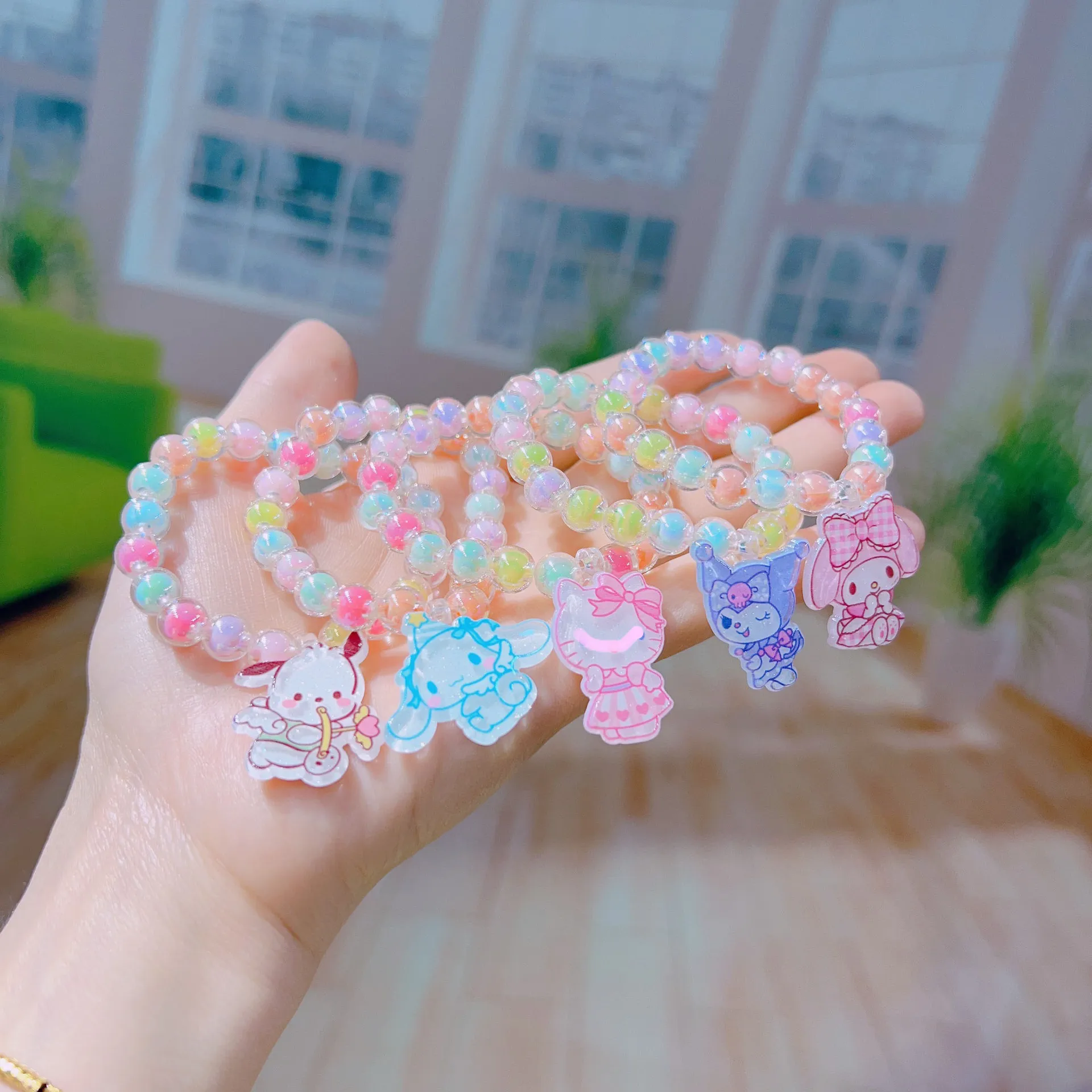 

10Pcs/set Sanrio Kids Bracelet Accessories Cinnamoroll Kuromi Hello Kitty My Melody Adjustable Rope Charm Kids Jewelry Toy Gifts