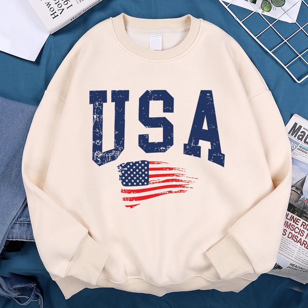 Usa Fluttering National Flag Male Hoodie Casual Loose Hoody Creativity O-Neck Sweatshirt Street Fashion Pullover Clothing Women