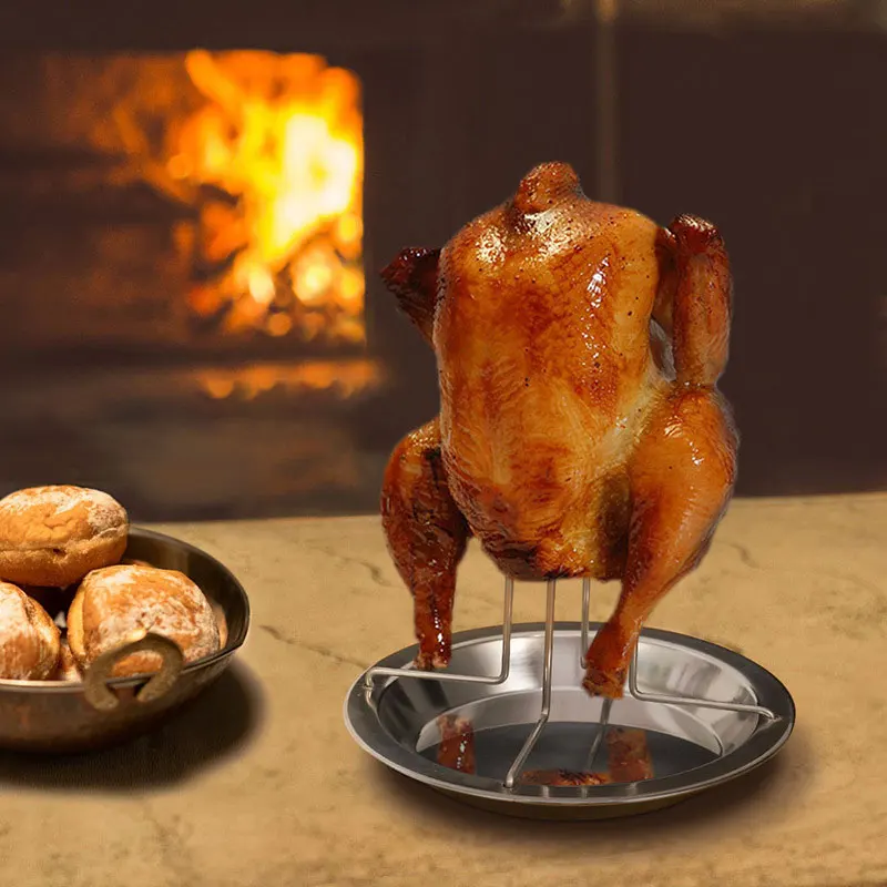 YOMDID Chicken Roaster Rack With Bowl Turkey Duck Roast Rack BBQ Grill Stainless Steel Stand Holder Oven Kitchen BBQ Tool