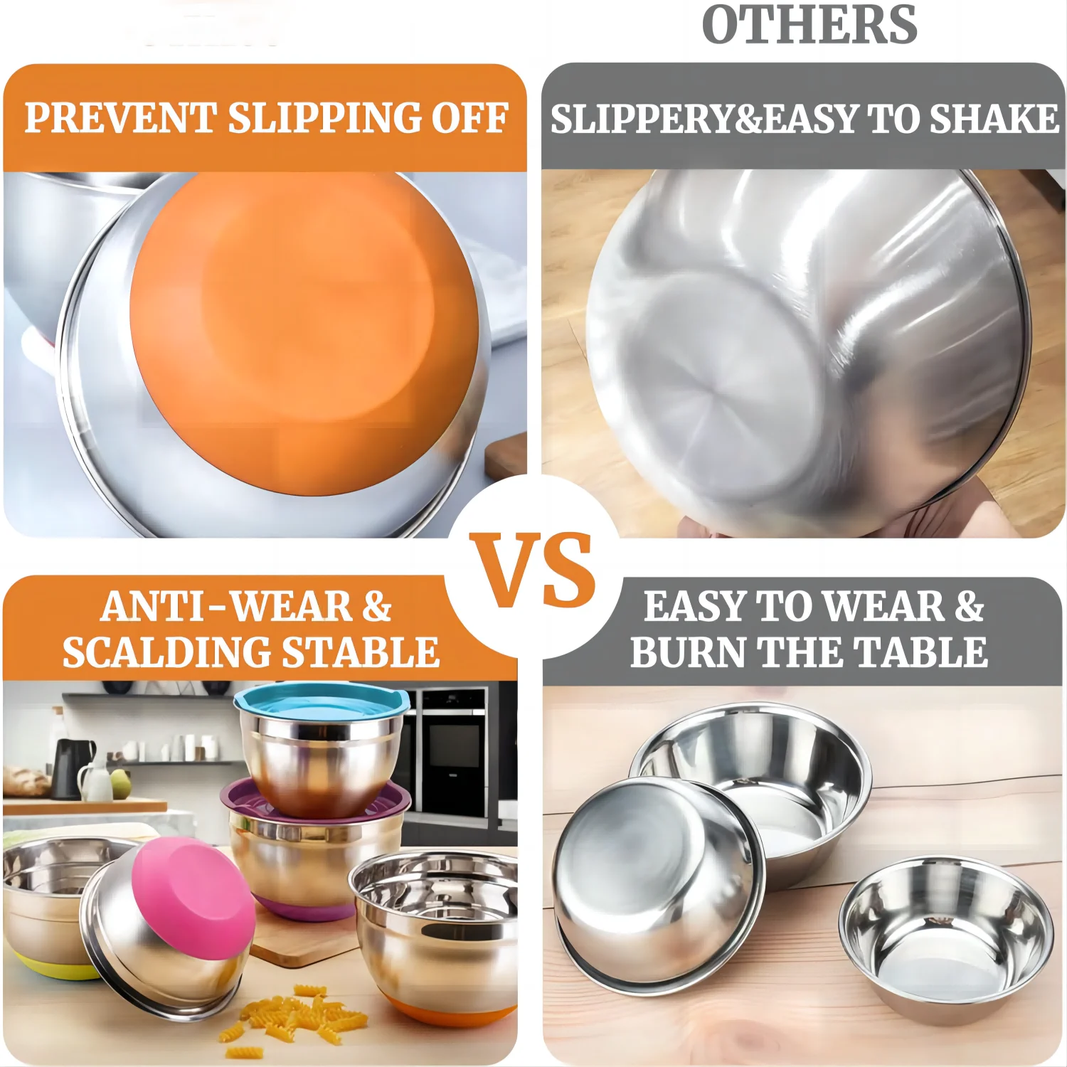 5pcs Mixing Bowls, Stainless Steel with Sealed Lid, Non-Slip Bottom, Size 1.5/2/2.5/3.5/4QT, Perfect for Food Storage 6