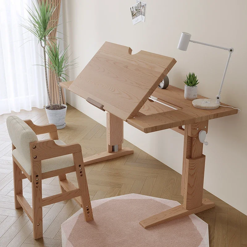 High Quality Wooden Household Student Desk Height Adjustable, Ergonomic Children School Writing Study Table