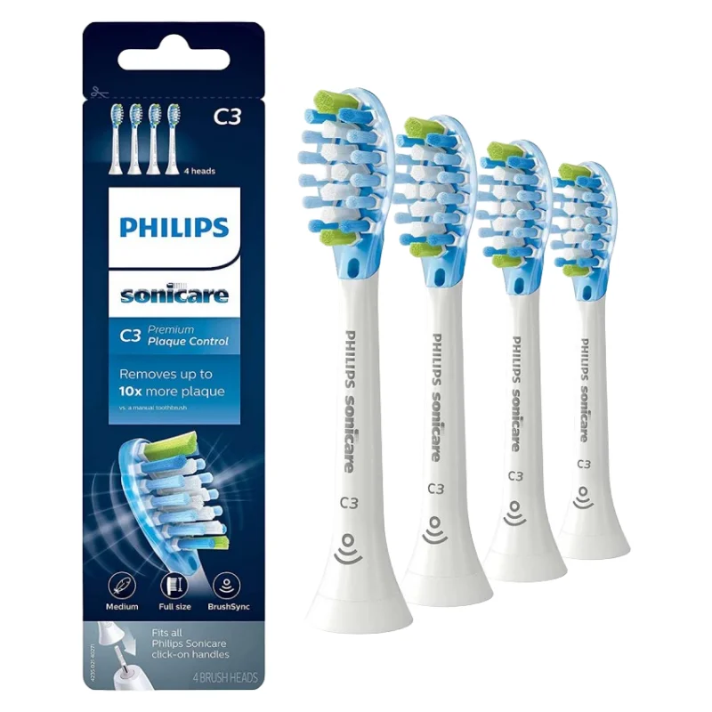 

Philips Sonicare Genuine C3 Premium Plaque Control Replacement Toothbrush Heads, 4 Brush Heads, Black, HX9042/95