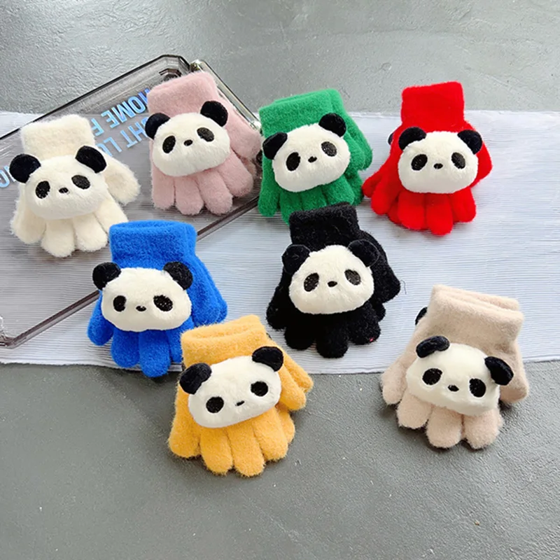 Child Gloves Panda Pattern Knitted Baby Gloves Winter Thicken Mittens Full Finger Mittens Infant Newborn for Kids 1-4Y