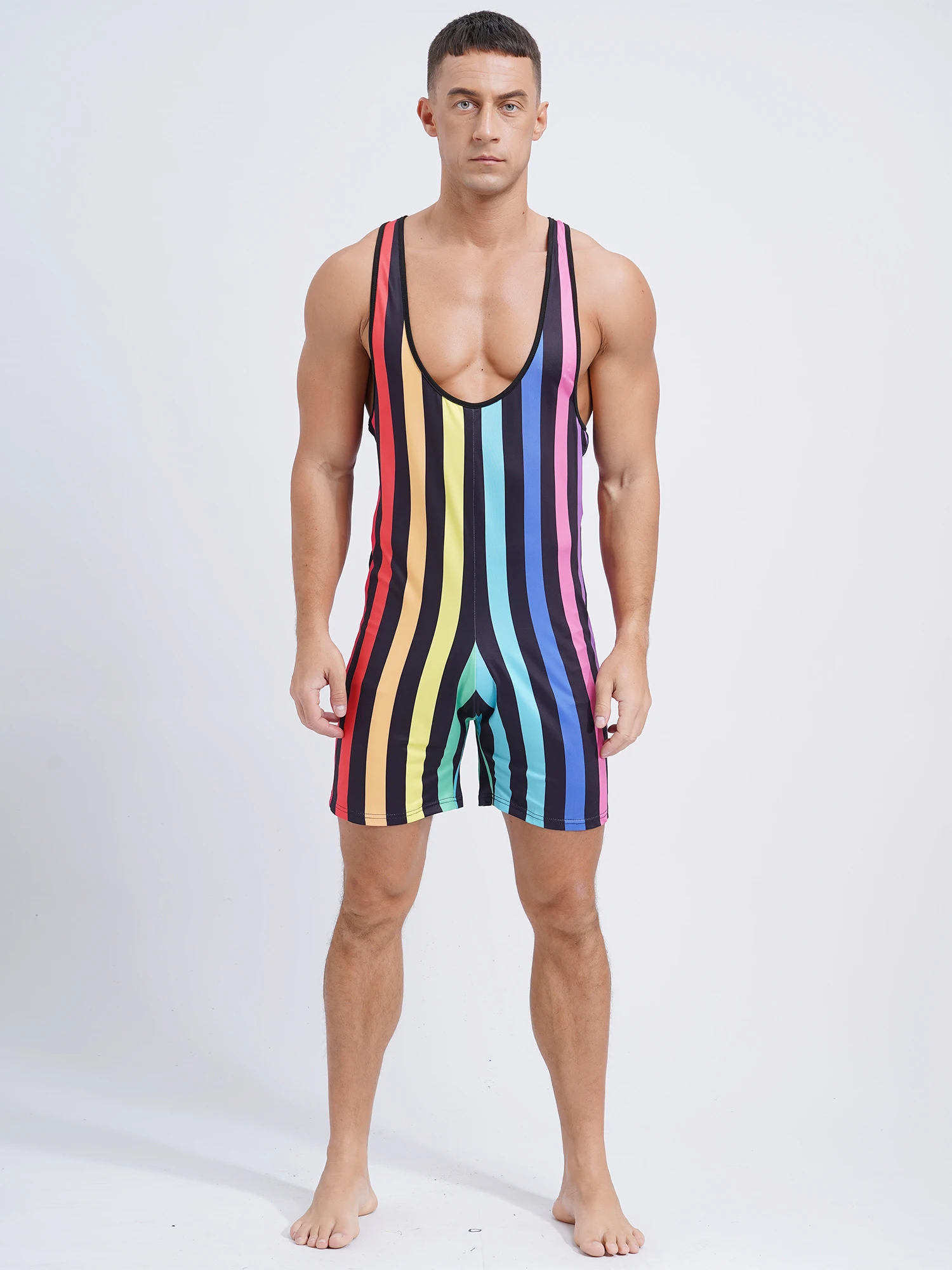Men Water Sports Surfing Fitness Short Striped Jumpsuit Wrestling Singlet Slim Fit Boxer Shorts Rompers Bodybuilding Shapewear men swimsuit male swim rash guard sports jumpsuit pants