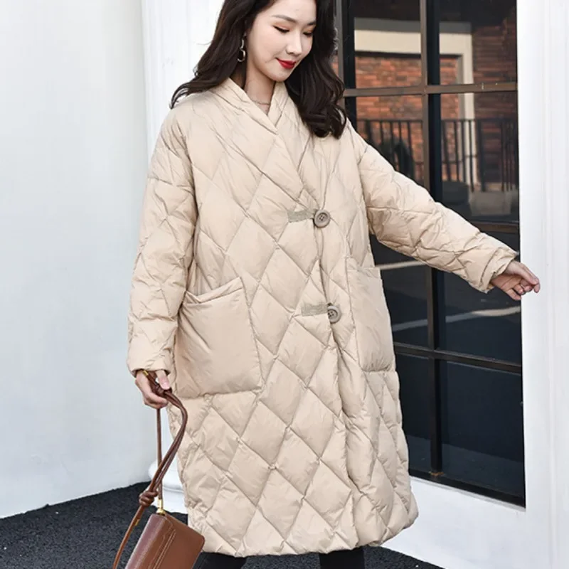2024 New Women Down Jacket Winter Coat Female Mid Length Version Parkas Loose Thick Warm Outwear Fashion Leisure Time Overcoat fashion trend leisure all match stitching down jacket plus velvet thick thick warm autumn and winter new simple loose coat