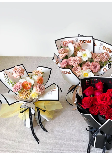 Papel de regalo floral minimalista con borde dorado, impermeable, letras  inglesas, papel de embalaje de flores, papel coreano de 20 - AliExpress