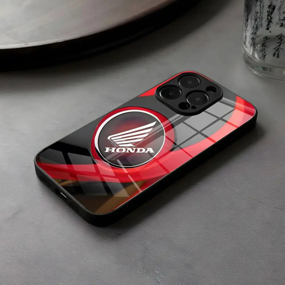 H-Hondase دراجة نارية جراب هاتف الزجاج ل كول آيفون 16 15 14 برو ماكس 13 12 Mini 11 X XS XR 8 Plus لسامسونج S 25 24 23 22 Co