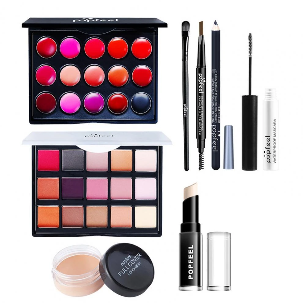 1set Makeup Kit Waterproof Natural Long Service Life 15 Colors Eye Shadow Concealer Lipstick