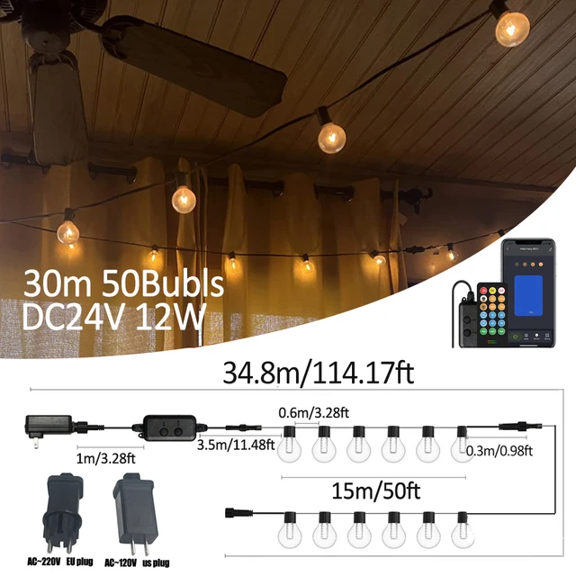 G40 Smart Outdoor DIY LED String Lights Remote Control Lights Bulbs for Patio Garden Outside Backyard Christmas decoration