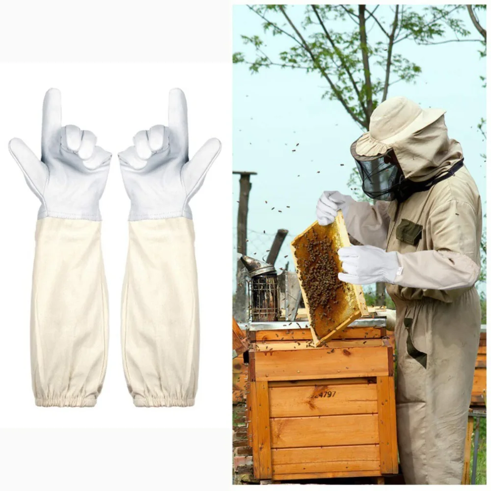 Safe Professional Beekeeping Gloves Anti-sting Anti-bee Canvas Sheepskin Gloves Apiculture Protect 1 Pair