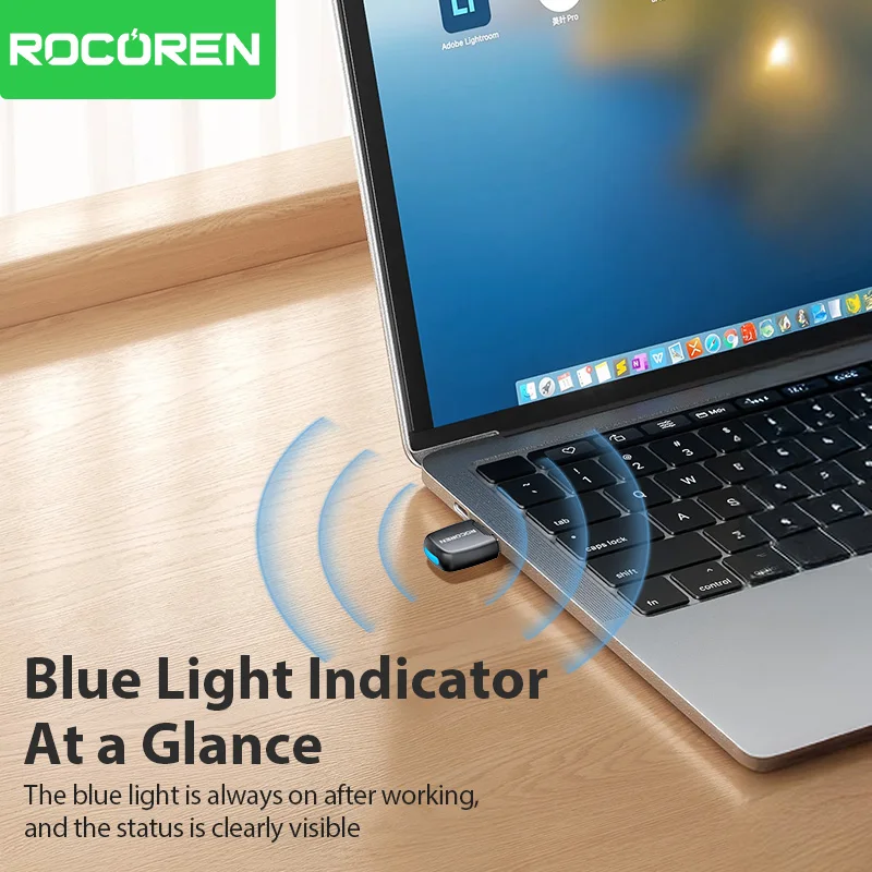 Rocoren Bluetooth Adapter USB Bluetooth 5.4 for PC Dongle Adaptador Wireless Mouse Keyborad Music Audio Receiver USB Transmitter