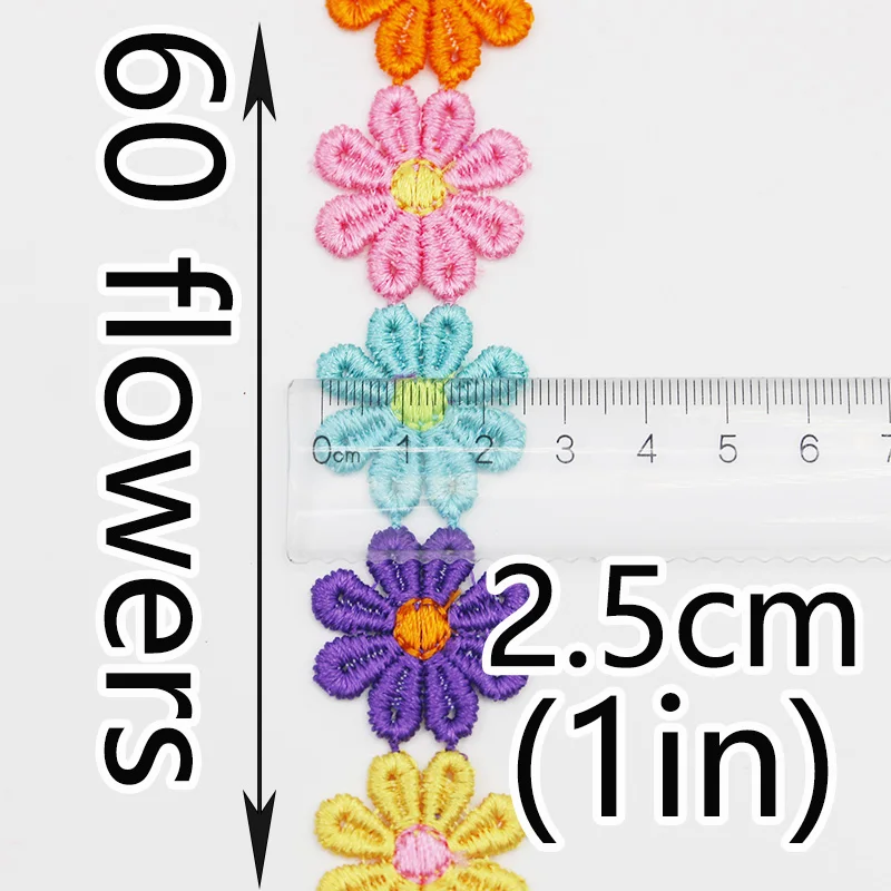 (60 Pcs/bag) 25mm Six Color Embroidered Lace Sun Petals Daisy Shaped Decorative Dress Hat Home Making Clothing Patches