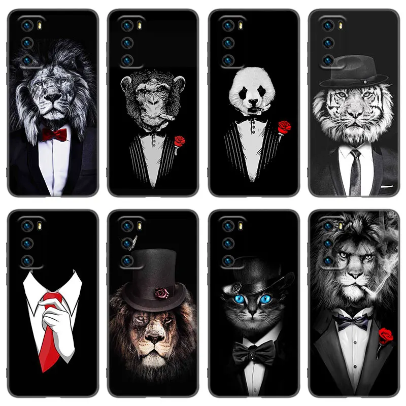 Man Suit Shirt Tie Case For Huawei P50 P40 P30 P20 Pro P10 P9 P8 Lite 2017 P Smart Z S 2021 2020 Pro 2019 2018 Black Cover