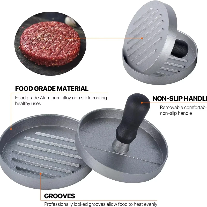 Burger Press Non-Stick Hamburger Patty Maker Aluminum Maker For Kitchen BBQ Grill Hamburger Press Cooking Tool Wax Paper