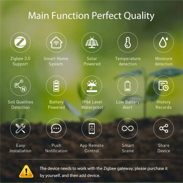 AAAEL-Tuya Smart Zigbee Solar Soil Sensor For Gardening Temperature And Humidity Meter APP Control Digital Soil Thermometer 3
