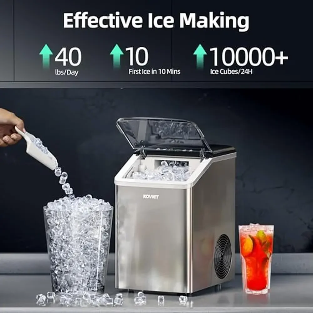Compact Nugget Ice Maker 40lbs/24H Soft Chewable Ice Machine Drainpipe Self-Cleaning Easy Operation Integrated Kitchen Design 2
