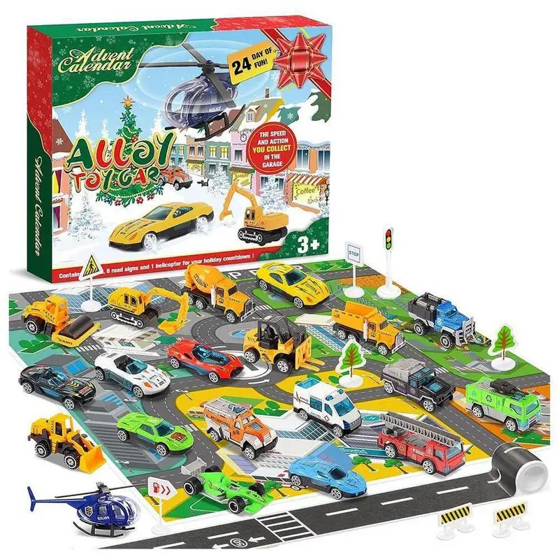 

Автомобили, календарь для нового года, 24 дня, Набор рождественских игрушек с обратным отсчетом, 24 автомобиля, вертолет, грузовик, автомобиль, подарок для детей