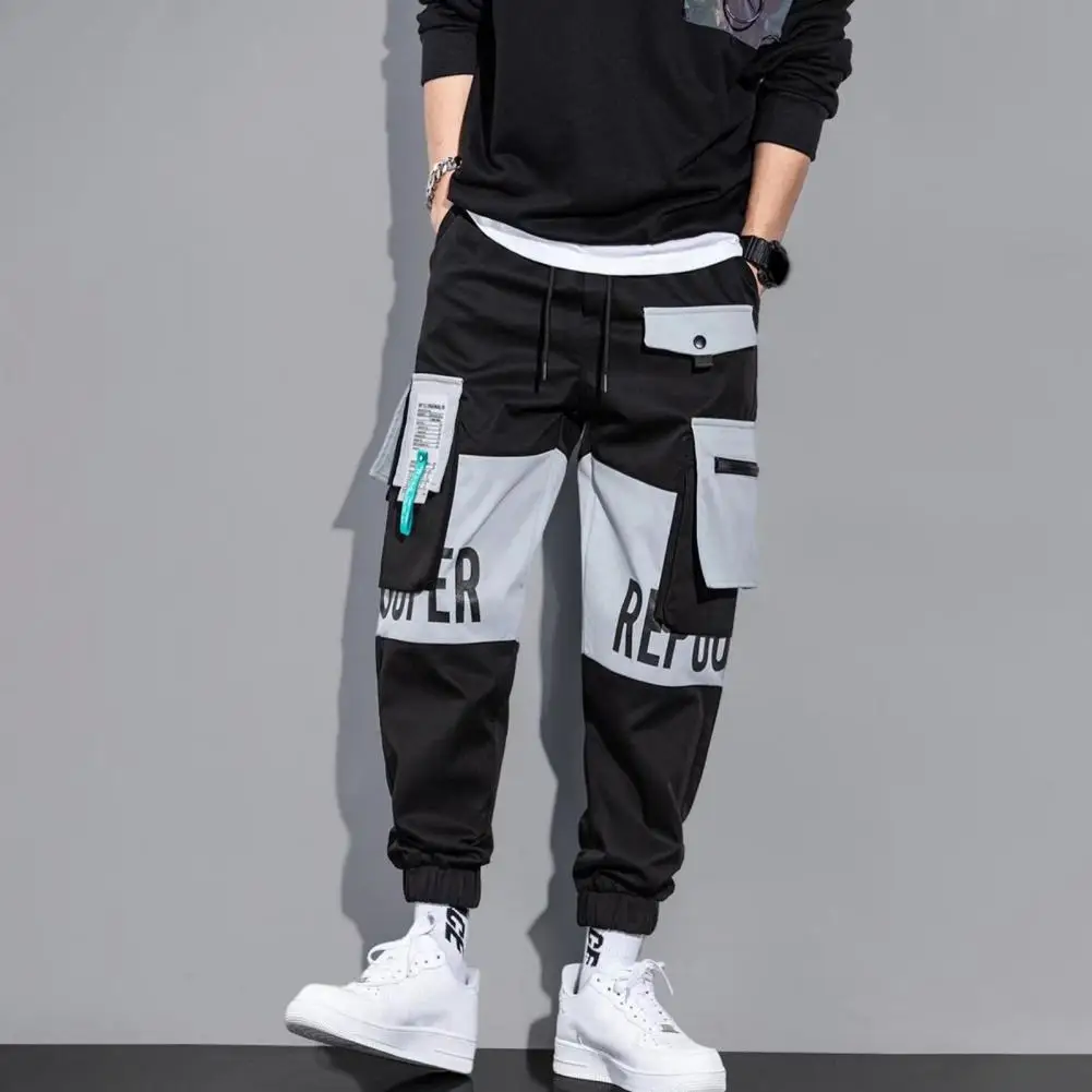 

Multi-pocket Sweatpants Men's Cargo Pants with Drawstring Waist Multiple Pockets Featuring Letter Print Ankle-banded for Any