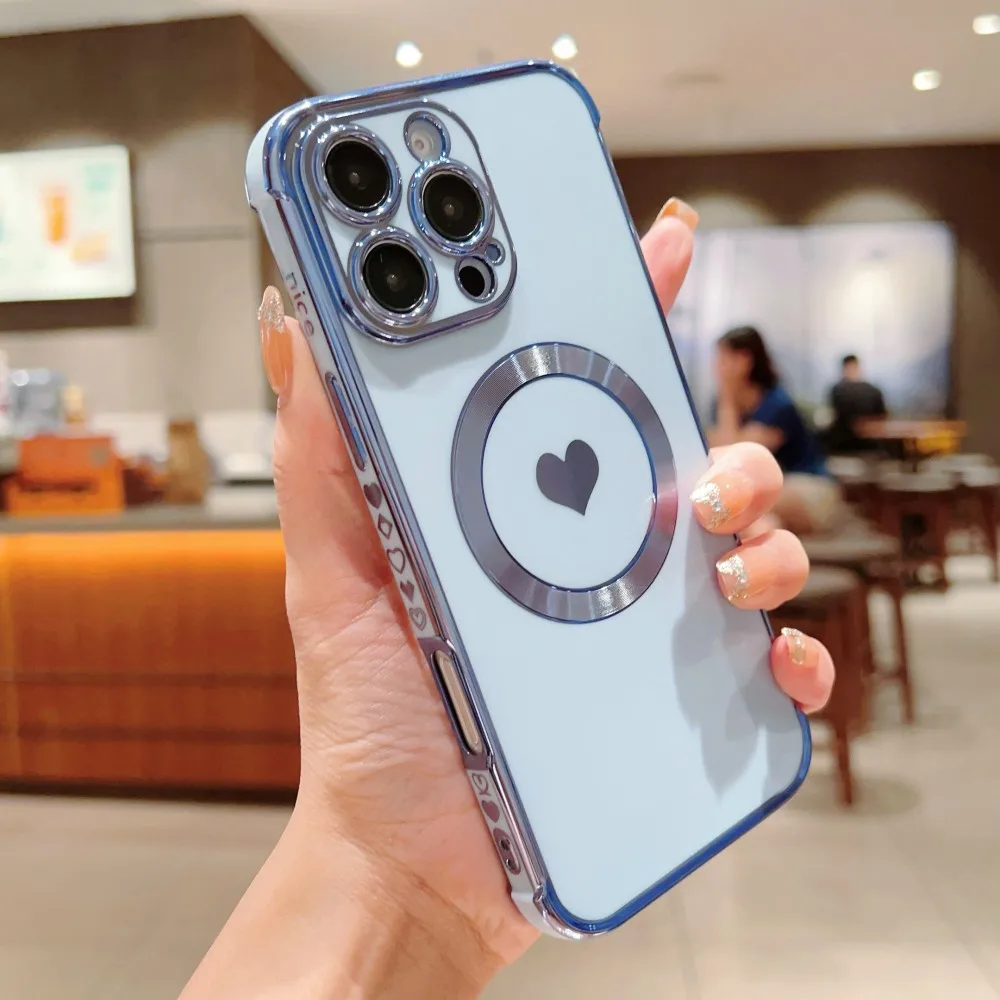 Side Heart Plating Shockproof Phone Case with Lens Protection