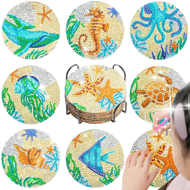 GATYZTORY 8pc/sets Ocean Series Diamond Painting Coaster Set Rhinestones  Table Placemat with Rack for Home Decor Kitchen Accesso - AliExpress