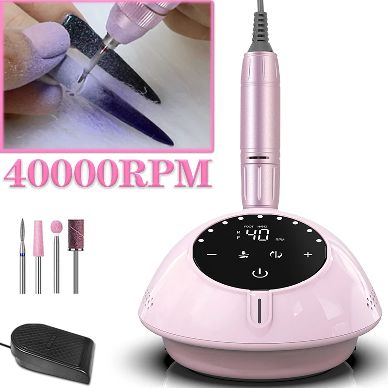 

40000RPM Electric Nail Drill Manicure Machine Acrylic Gel Polish Nails Sander Pause Mode Professional Nail Art Salon Equipment