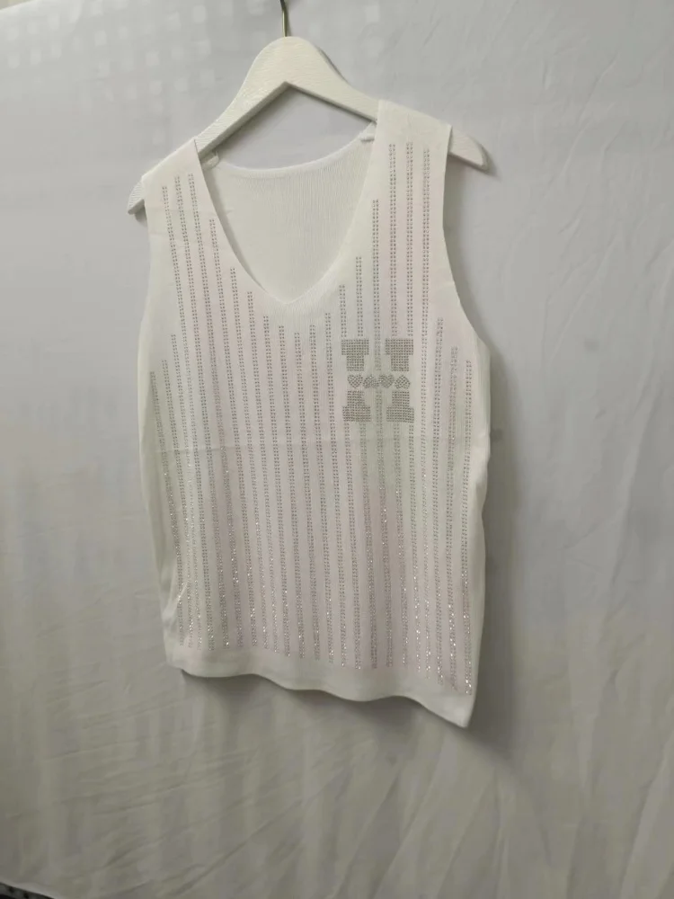 thumbnail image 1 of Camisetas de marca de lujo para mujer, diamantes de imitación, letras H, camisetas holgadas con tirantes muy elásticos, chalecos para mujer, nuevos modelos de alta gama, 1 of 4