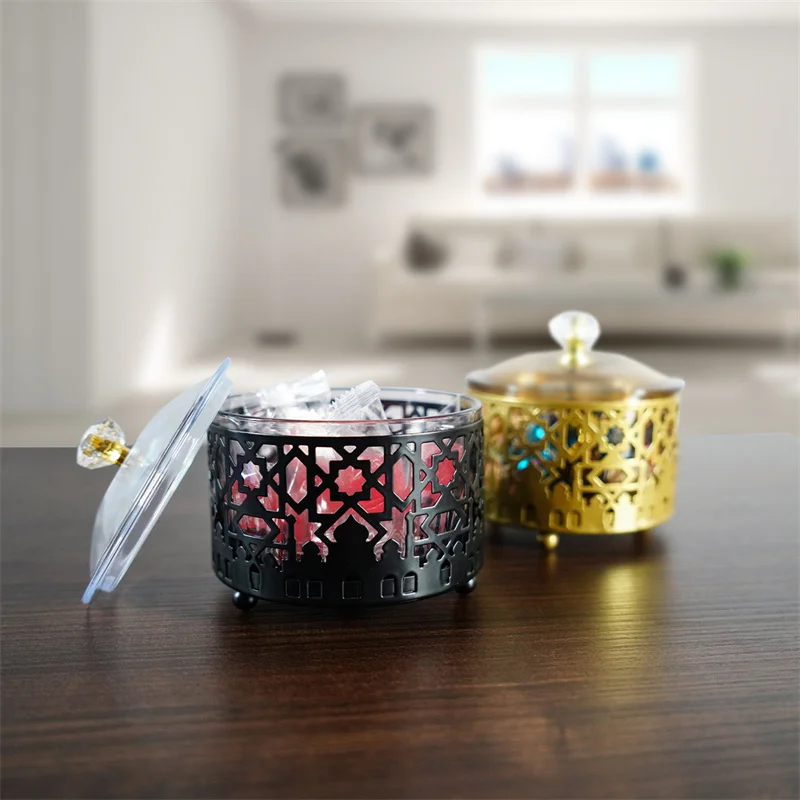 1PC Middle East Muslim Metal Castle Coconut Fruit Tray Ins Tea Trays Home Snacks Dried Fruits Snack Fruit Bowl With Lid