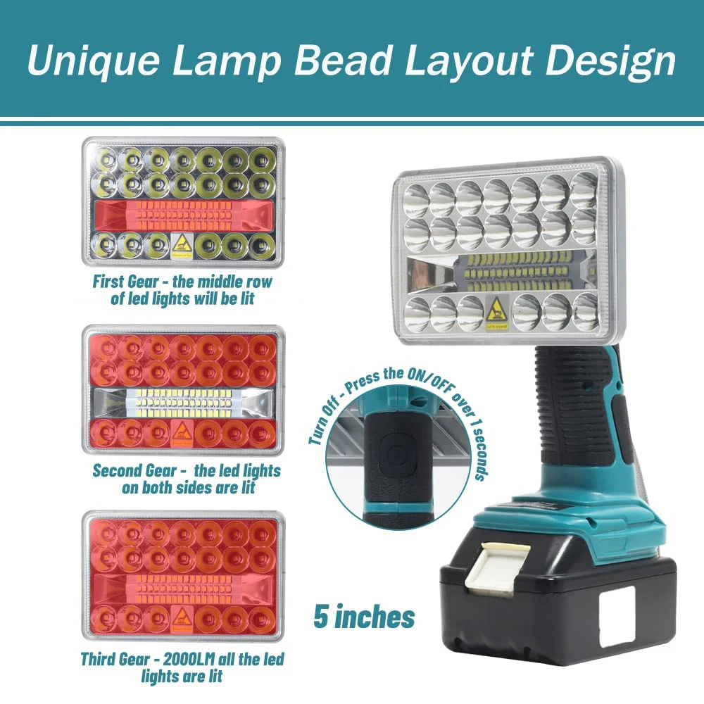 18V 2000LM LED Flashlight Outdoors Spotlight Light for Makita BL1430 BL1830 Lith