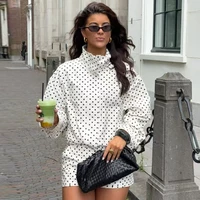 HXAO Polka Dot Short Sets Women's Two Pieces Set Women's Long Sleeve Top Jacket 2 Pieces Set For Woman High Waist Short Outfits - Image 3