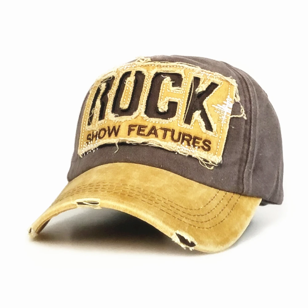 Men and Women Frayed Old Baseball Cap Washed Cotton Peaked Rock Letter Embroidery Sun Hat Retro