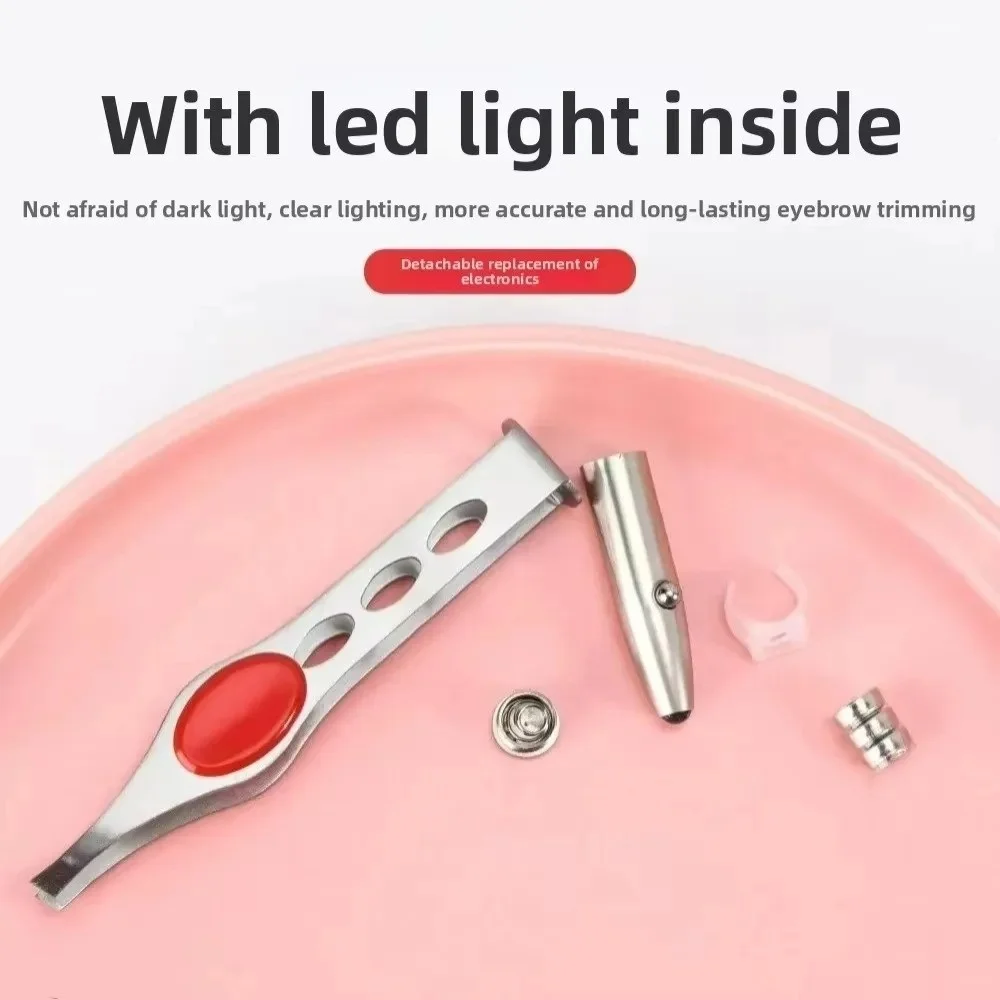 1개 휴대용 스테인리스 핀셋 버튼 스마트 디자인 눈썹 정리 헤어 제거 핀셋 LED 조명 메이크업 도구